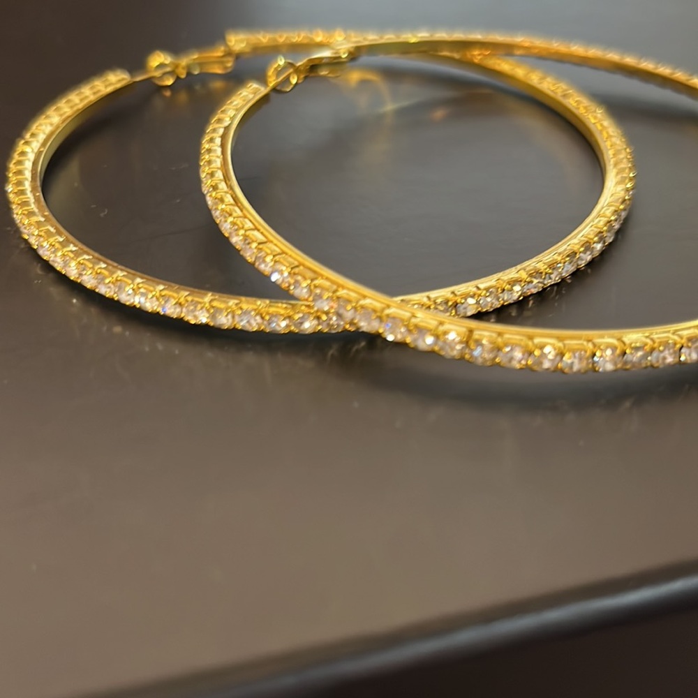 NWT 3” Fabulous Bling Hoop Earrings